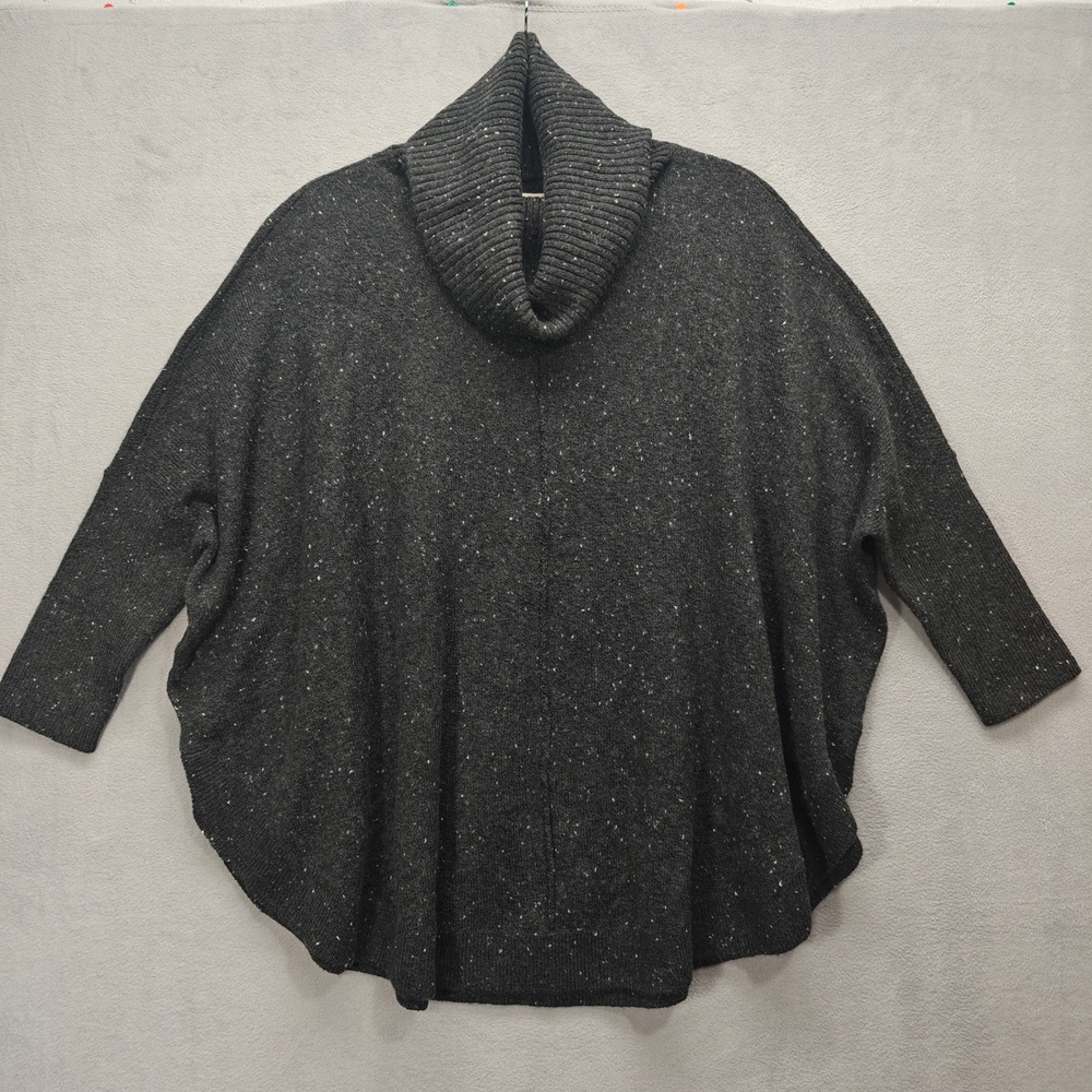 LOFT Poncho Sweater Womens M Gray Speckled Oversized Cowl Turtleneck Cozy Hygge